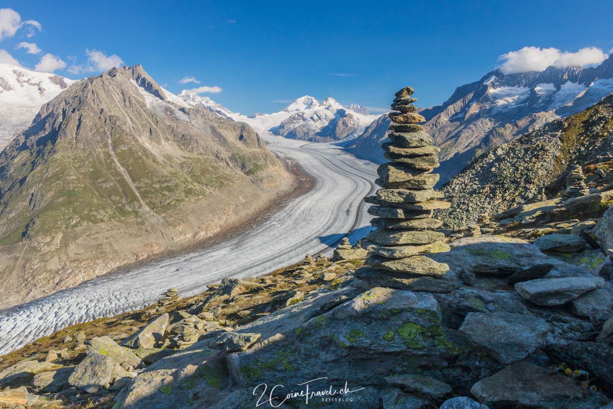 Aletschgletscher mit Eiger, Mönch und Jungfrau vom Eggishorn aus